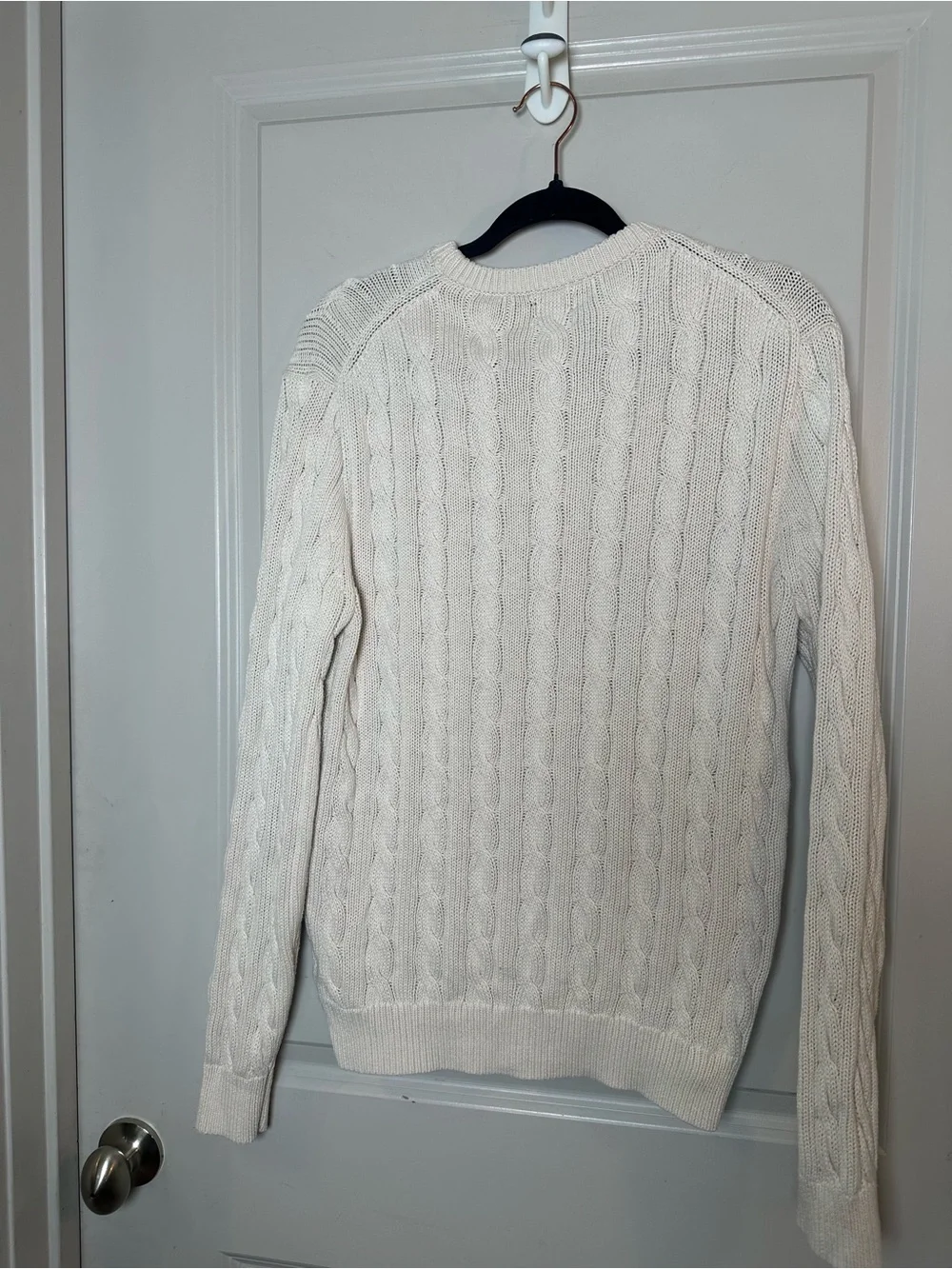 J.Crew Cableknit Cotton Fisherman Cotton Crew Neck Cream Classic Sweater, Small